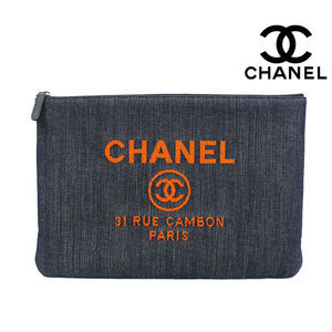 Chanel Blue Indigo Clutch Denim Bag Deauville Pouch